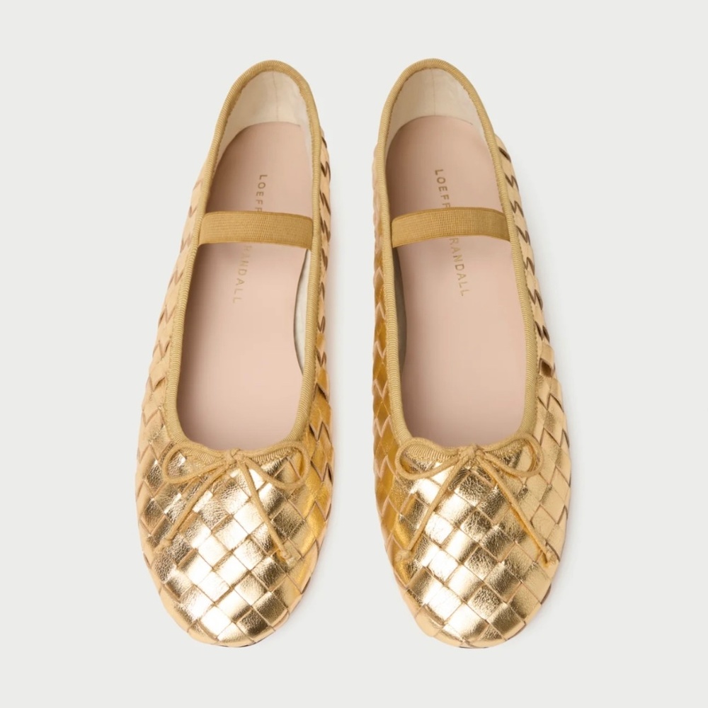 NWOT Loeffler Gold Woven Mary Jane Flats